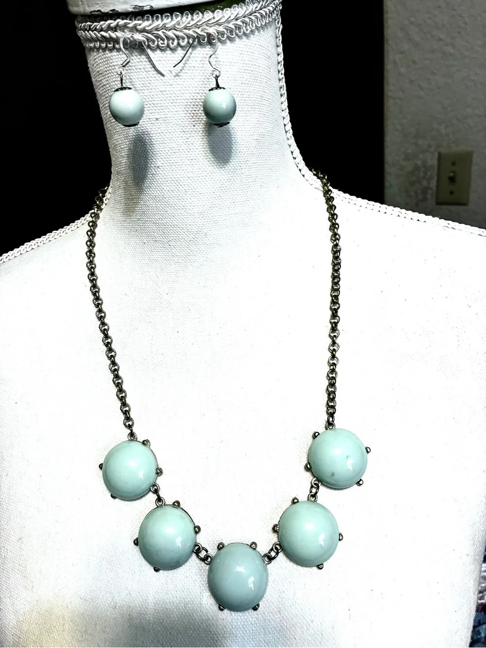 Mint Green Statement Necklace and Earrings Set